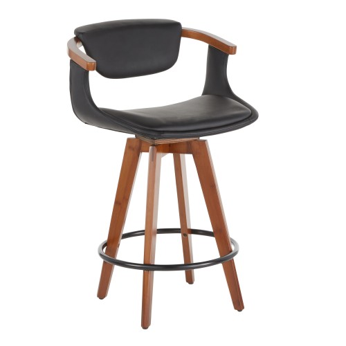 Oracle Counter Stool (Black Faux Leather + Walnut Wood)